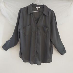 Maurices Winona Charcoal Gray Flowy Women's Button-Up Work Blouse Size XL